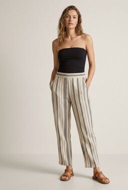 ZARA 100% Cotton Geometric Striped Gauze Pants Size XS